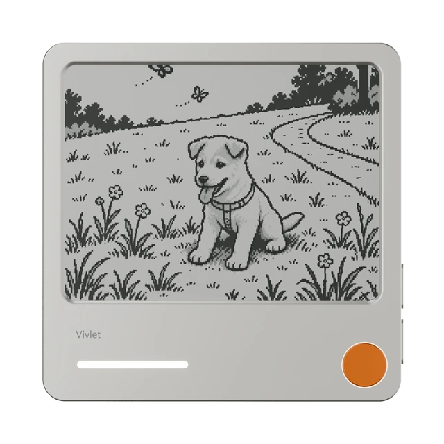 The pixel puppy inside a light titanium Vivlet