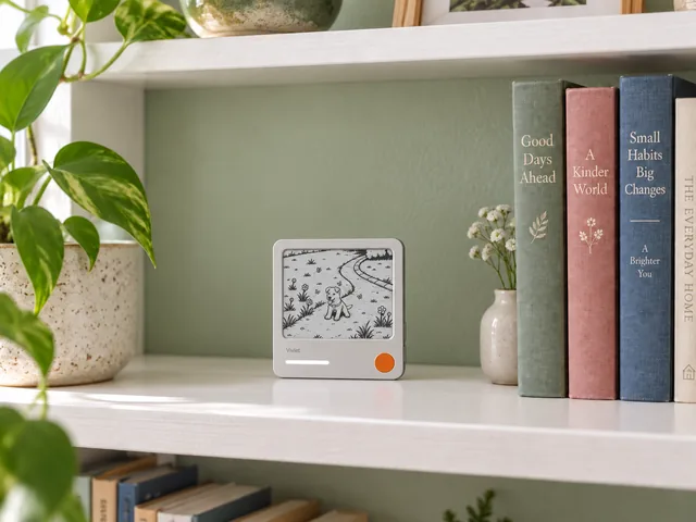 Light titanium Vivlet on a bookshelf among books and plants
